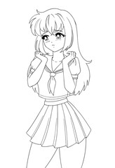 Cute anime manga girl wearing school uniform.