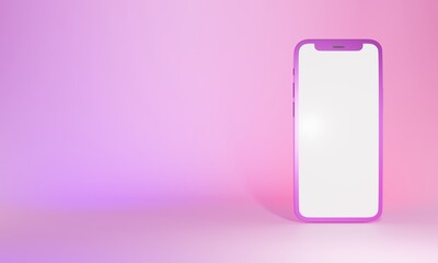 3d render phone on pink background