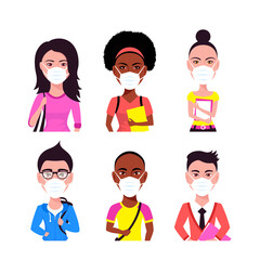 People Wearing Face Mask, Set of Icons