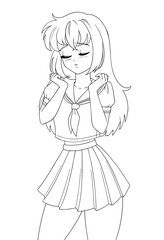 Cute anime manga girl wearing school uniform.