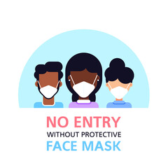 No Entry Without Face Mask, Flat Style Banner