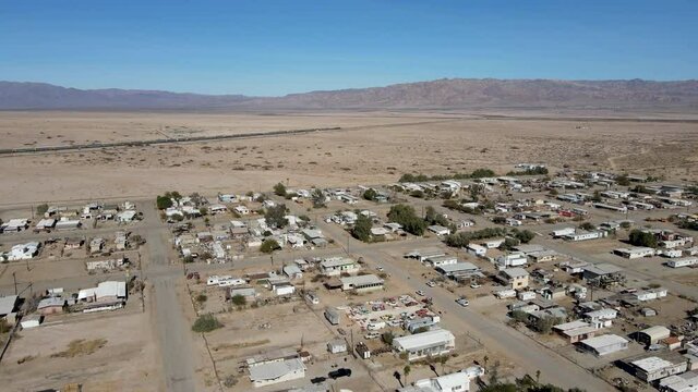 Aerial view of Bombay Beach City in California next to Salton Sea, United States.