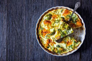 broccoli florets baked with brie cheese, top view