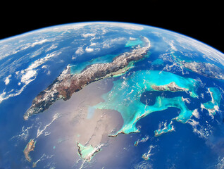 View of Cuba, The Bahamas,southern Florida and Caribbean from the space. Elements of this image furnished by NASA.