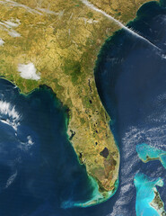 View of Cuba, The Bahamas, Florida and Caribbean from the space. Elements of this image furnished by NASA. - obrazy, fototapety, plakaty