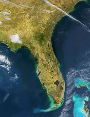 Wall murals Night blue View of Cuba, The Bahamas, Florida and Caribbean from the space. Elements of this image furnished by NASA.