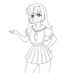 Cute anime manga girl wearing school uniform.