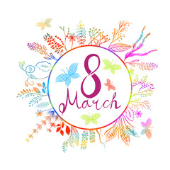 March 8. Women's Day. Postcard. Vector illustration