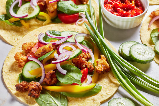 Chicken Street Corn Tacos With Veggies And Salsa