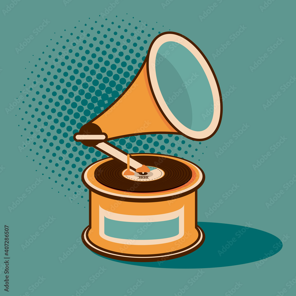 Poster old gramophone vinyl player retro style