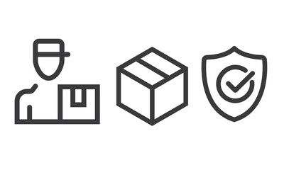 Delivery man, Shield check mark and Carton package box.