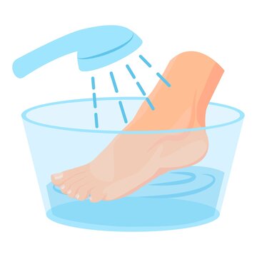 recommend clip art: Washing women's feet. Feet in a basin of water. Cartoon style, the concept of cosmetic procedures for the feet.