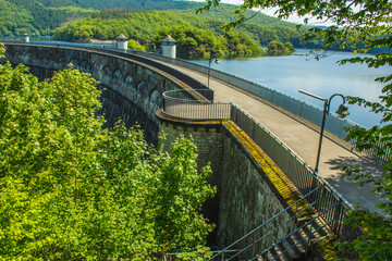 Urft Dam (Urfttalsperre) with Urft Lake at Eifel National Park in North Rhine-Westphalia, Germany.