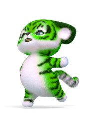 cute tiger cartoon happy walk in white background