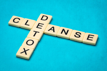 cleanse and detox crossword, detoxification, medical and well being concept