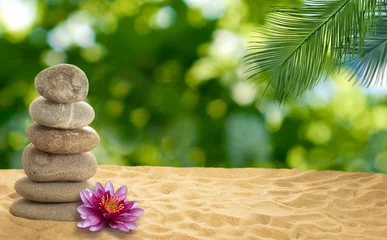 Fotobehang Zen Stenen image of stones and lotus flower on the sand close-up  © Yevheniia