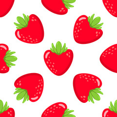 Red juicy strawberry seamless pattern on white background vector for St.Valentines Day cards, banners, wrapping paper, posters, scrapbooking, pillow, cups and fabric design. 