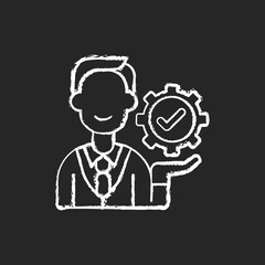 Management chalk white icon on black background. Organization goals accomplishment. Forward planning and strategies. Problem solving and decision-making. Isolated vector chalkboard illustration