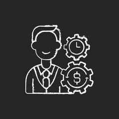 Finance department chalk white icon on black background. Acquiring funds for company. Financial planning. Incoming and outgoing cash flows control. Isolated vector chalkboard illustration