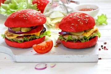 hamburger on a wooden table