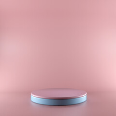 3d render pink and blue podium. Shop showcase product display, empty space, vacant pedestal, square stage. Blank mockup with copy space