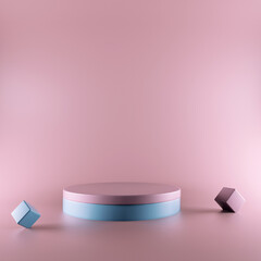 3D render of pink abstract geometric figures isolated on bright pastel background. Blank minimal design concept. Stage for awards ceremony on website in modern pink shape