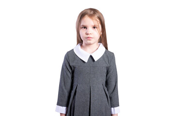 Schoolgirl in a business uniform. Isolated on white background.