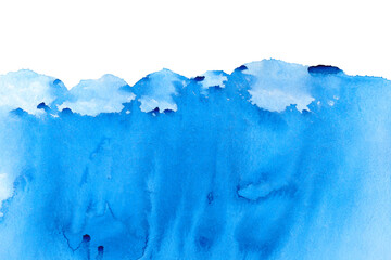 Modern blue watercolor splash on white background, blue watercolor banner for web design. Texture with space for text.