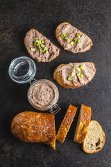 Liver pate on sliced baguette.
