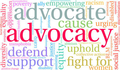 Advocacy Word Cloud on a white background. 