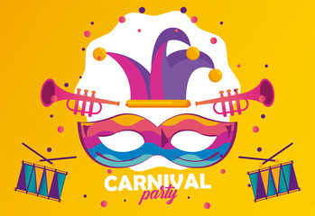 mardi gras carnival party celebration with mask and jester hat