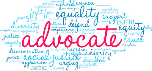 Advocate Word Cloud on a white background. 