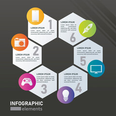 statistics infographics steps with rhombus figures in black background