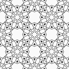 Abstract seamless pattern of intersecting geometric shapes. Arabic, oriental ornament. Geometric lattice. Repeating linear stylish texture. Vector monochrome background.