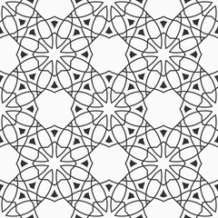 Abstract seamless pattern of intersecting geometric shapes. Arabic, oriental ornament. Geometric lattice. Repeating linear stylish texture. Vector monochrome background.