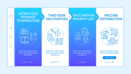Covid vaccination onboarding vector template. Two dose vaccination for better health improvement. Responsive mobile website with icons. Webpage walkthrough step screens. RGB color concept