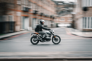 Man riding a motorbike. Blurred background.