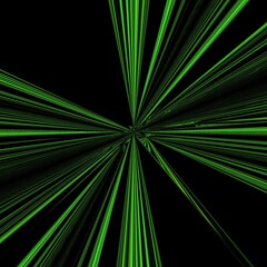Obraz premium vanishing point from neon green stripes on a black background