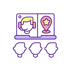 Game streaming RGB color icon. Showing gameplay experience to huge group of people. Device for showing product on demo session. Creating great action in final release. Isolated vector illustration