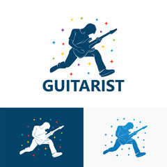 Guitarist logo template design vector