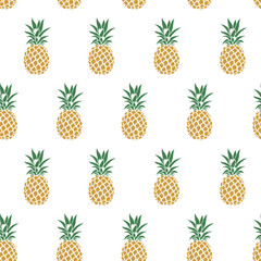 seamless pattern with pineapple tropical fruit on white background
