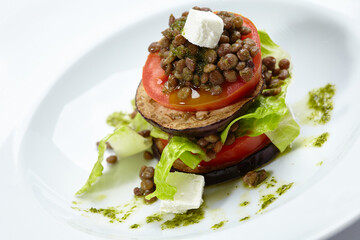 roasted vegetables with green lentils