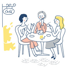 Fototapeta na wymiar カフェでお茶をする3人の女性