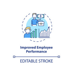 Improved employee performance concept icon. Staff training idea thin line illustration. Increasing workers productivity. Time management. Vector isolated outline RGB color drawing. Editable stroke