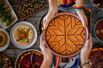 Traditional foods of Antakya, oruk in the tray.