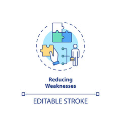 Reducing weaknesses concept icon. Staff training idea thin line illustration. Overcoming workplace weakness. Organization and responsibility. Vector isolated outline RGB color drawing. Editable stroke