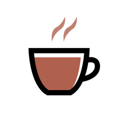 A cup of hot drink. Tea or coffee. Lunch break symbol. Icon for the cafe. Vector isolated illustration.