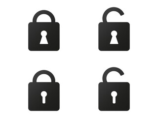 Open and closed locks icons. Confidential protection and unlocked access protection personal property and hacking of personal vector account.