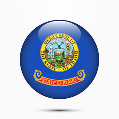 Idaho flag vector circle shape button. Clear circle isolated Idaho flag background button. Transparent glossy glass button. Vector Illustration