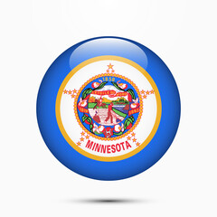 Minnesota flag vector circle shape button. Clear circle isolated Minnesota flag background button. Transparent glossy glass button. Vector Illustration